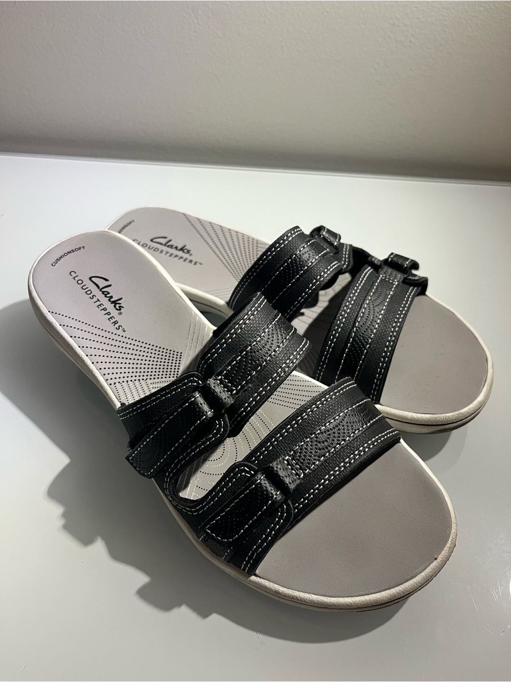 Clarks Black Dual-Strap Cloudsteppers Breeze Piper Slide Sandals